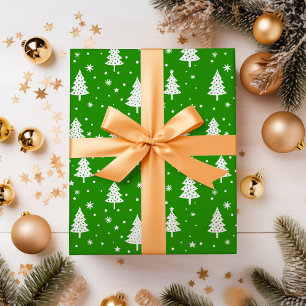 Weihnachtsbäume mit Bulbs-Sternen und Schneeflocke Geschenkpapier