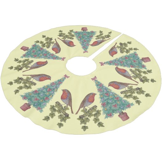 Weihnachtsbäume mit Efeu und Robinen Polyester Weihnachtsbaumdecke (Schrägansicht)