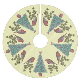 Weihnachtsbäume mit Efeu und Robinen Polyester Weihnachtsbaumdecke