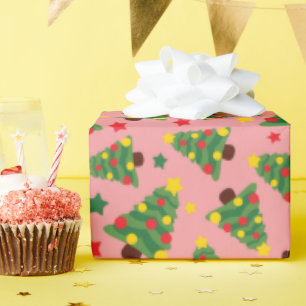 Weihnachtsbäume mit Ornamenten nahtlos Geschenkpapier