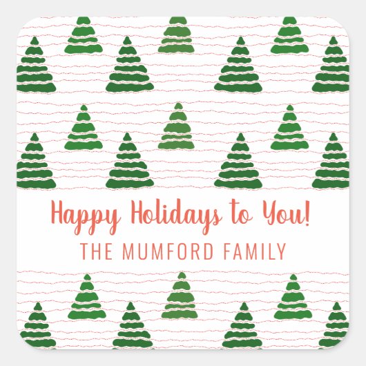 Weihnachtsbäume mit Perlenmuster Quadratischer Aufkleber (Vorderseite)