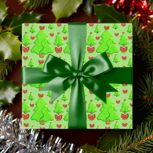 Weihnachtsbäume mit roten Schleifen Geschenkpapier Set