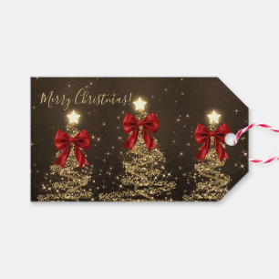 Weihnachtsbäume mit roten Schleifen in Holiday Gol Geschenkanhänger
