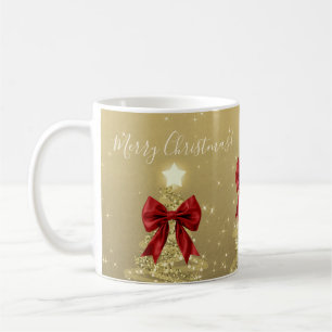 Weihnachtsbäume mit roten Schleifen in Holiday Gol Kaffeetasse
