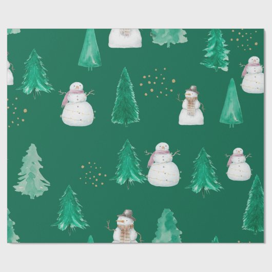 Weihnachtsbäume mit Schneemännern Geschenkpapier (Flach)