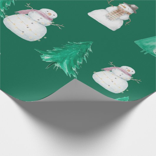 Weihnachtsbäume mit Schneemännern Geschenkpapier (Ecke)