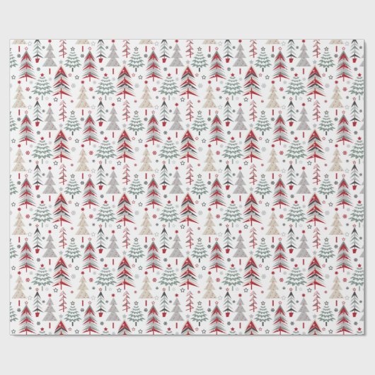Weihnachtsbäume mit stilisierten Waldbäumen Geschenkpapier (Flach)