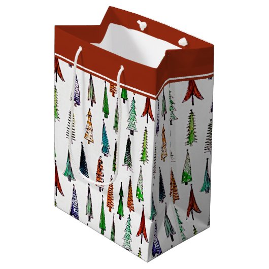 Weihnachtsbäume Mittlere Geschenktüte (Vorderseite Schrägansicht)
