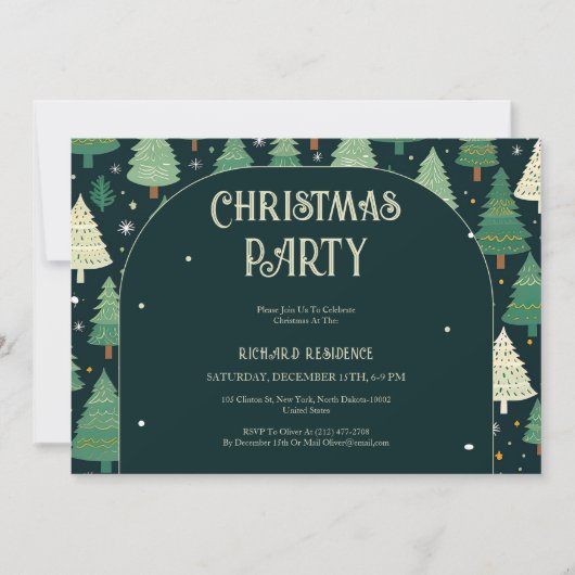 Weihnachtsbäume Modernes Sage Green Pattern Party Einladung (Vorderseite)