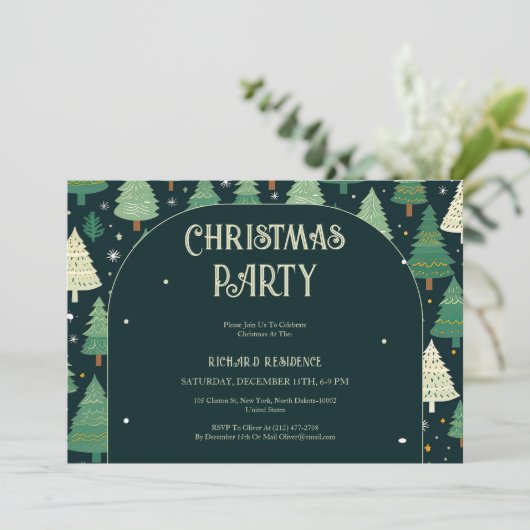 Weihnachtsbäume Modernes Sage Green Pattern Party Einladung (Stehend Vorderseite)