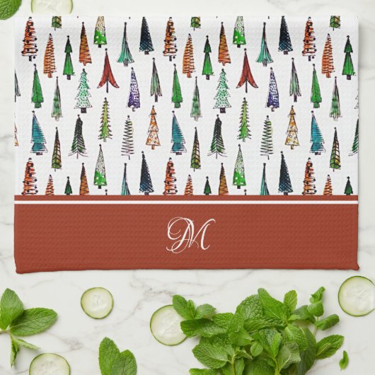 Weihnachtsbäume Monogramm Küchentuch (Gefaltet)