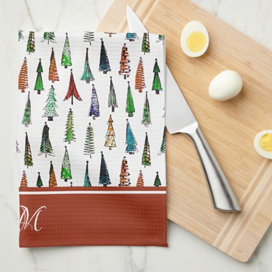 Weihnachtsbäume Monogramm Küchentuch (Viertel Falte)