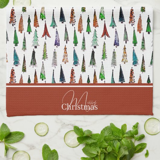 Weihnachtsbäume Monogramm Küchentuch (Gefaltet)