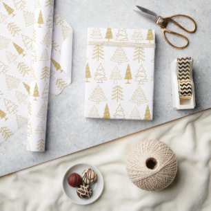 Weihnachtsbäume Muster Gold Winter Moderne Geschenkpapier