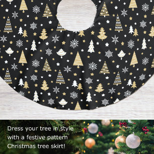 Weihnachtsbäume Muster Schwarz Gold Modern Polyester Weihnachtsbaumdecke