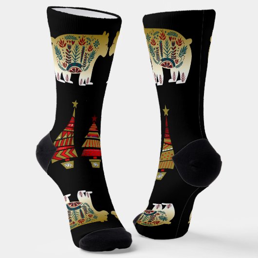 Weihnachtsbäume Nordic Artistic Golden Bären Stars Socken (Gewinkelt)