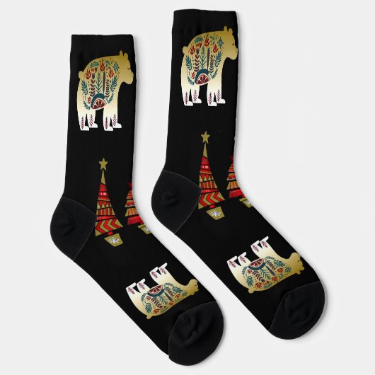 Weihnachtsbäume Nordic Artistic Golden Bären Stars Socken (Rechts)