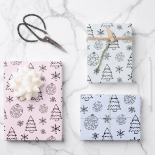 Weihnachtsbäume Ornamente Schneeflocken Weihnachte Geschenkpapier Set