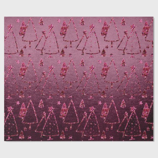 Weihnachtsbäume Pink Burgund Stars Rose Geschenkpapier (Flach)