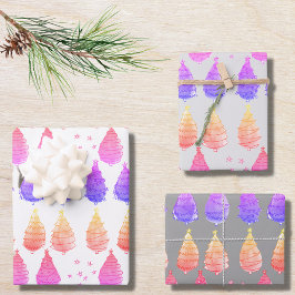 Weihnachtsbäume Pink Lila Geschenkpapier Set