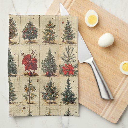 Weihnachtsbäume Poinsettia Elegante Vintag Geschirrtuch (Viertel Falte)