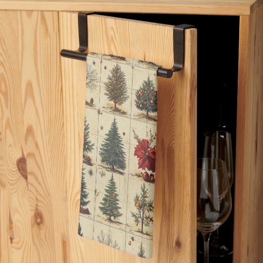 Weihnachtsbäume Poinsettia Elegante Vintag Geschirrtuch (Drittel gefaltet)