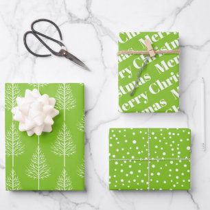 Weihnachtsbäume, Polka Punkte Kalk, grüner Urlaub Geschenkpapier Set