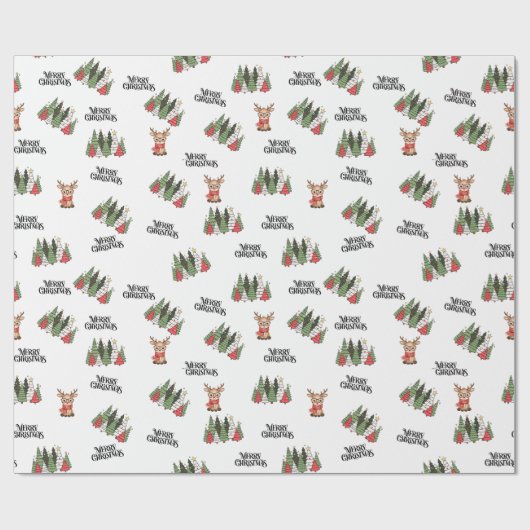 Weihnachtsbäume & Rentiere Geschenkpapier (Flach)