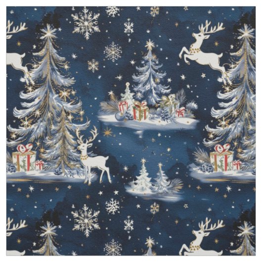 Weihnachtsbäume, Rentiere und Schneeflocken Stoff (Muster)