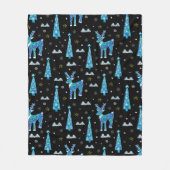 Weihnachtsbäume, Rentierschneeflocken. Winter illu Fleecedecke (Vorderseite)