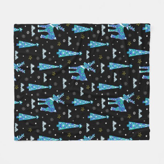Weihnachtsbäume, Rentierschneeflocken. Winter illu Fleecedecke (Vorderseite (Horizontal))