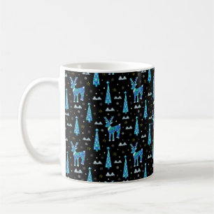 Weihnachtsbäume, Rentierschneeflocken. Winter illu Kaffeetasse