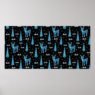 Weihnachtsbäume, Rentierschneeflocken. Winter illu Poster