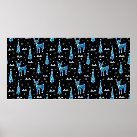 Weihnachtsbäume, Rentierschneeflocken. Winter illu Poster (Vorne)