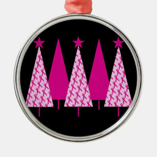Weihnachtsbäume - Rosa Brustkrebs Schleife Silbernes Ornament