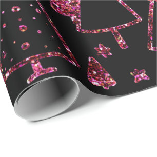 Weihnachtsbäume Rosa Rose Girly Spark Black Sequin Geschenkpapier