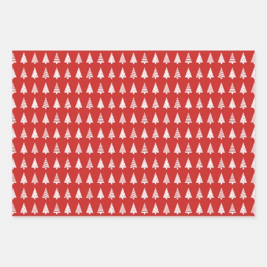 Weihnachtsbäume Rot-Blau-Muster Geschenkpapier Set (Vorderseite)