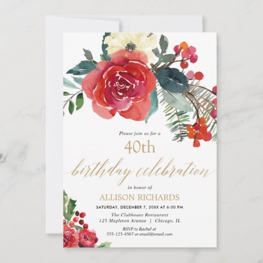 Weihnachtsbäume Rot-Blütenbäume Geburtstag Einladung (Vorderseite)