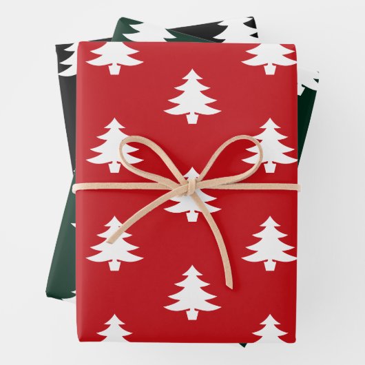Weihnachtsbäume Rot dunkelkiefer grün Schwarz-weiß Geschenkpapier Set (Beispiel)