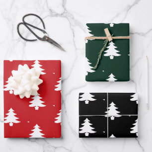 Weihnachtsbäume rot dunkle Tanne grün schwarz weiß Geschenkpapier Set