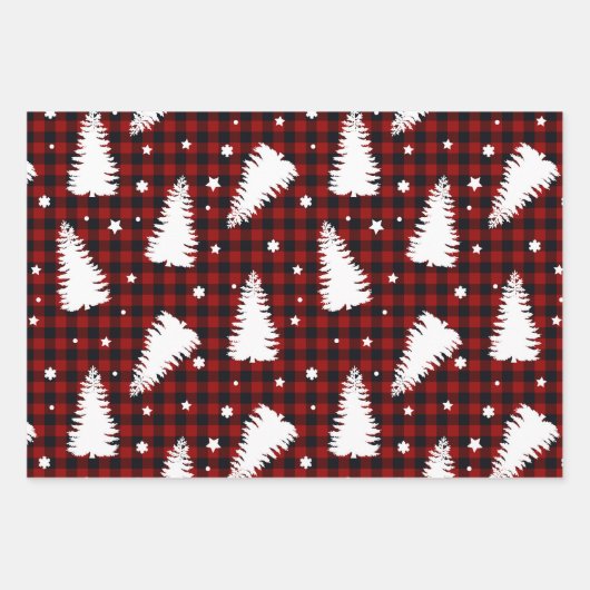 Weihnachtsbäume Rot Schwarz Kariert Zickzack Geschenkpapier Set (Vorderseite 2)