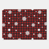Weihnachtsbäume Rot Schwarz Kariert Zickzack Geschenkpapier Set (Vorderseite)