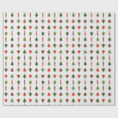 Weihnachtsbäume Rot und Grün auf Weiß Geschenkpapier (Flach)