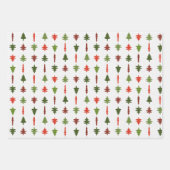 Weihnachtsbäume Rot, Weiß und Grün 3 Geschenkpapier Set (Vorderseite)