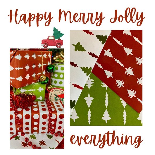 Weihnachtsbäume Rot, Weiß und Grün 3 Geschenkpapier Set