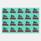 Weihnachtsbäume Rote Autos Muster Bäume Wasserfarb Geschenkpapier Set (Vorderseite 3)