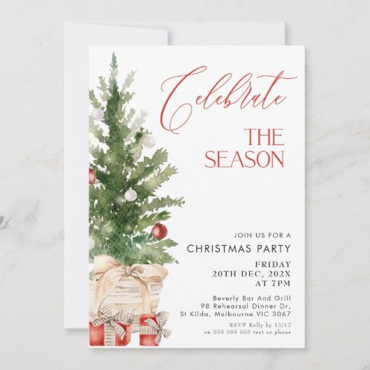 Weihnachtsbäume Rote Calligrafie Weihnachtsfest Pa Einladung (Vorderseite)