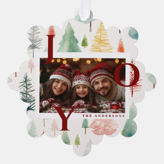 Weihnachtsbäume rote Freude Pastell-Wasserfarben-F Ornament Karte (Vorderseite)