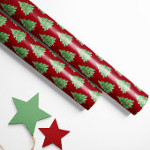 Weihnachtsbäume - Roter Hintergrund Geschenkpapier