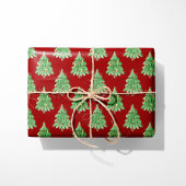 Weihnachtsbäume - Roter Hintergrund Geschenkpapier